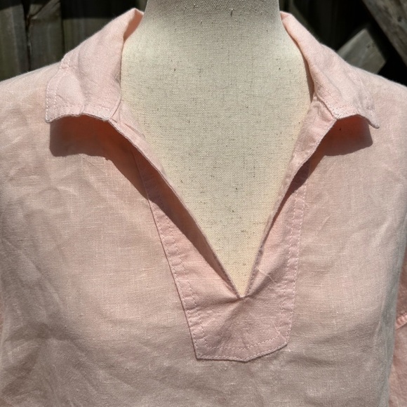 C&C California Baby Pink 100% Linen Long Sleeve Collared Neckline Casual Top - Picture 3 of 6
